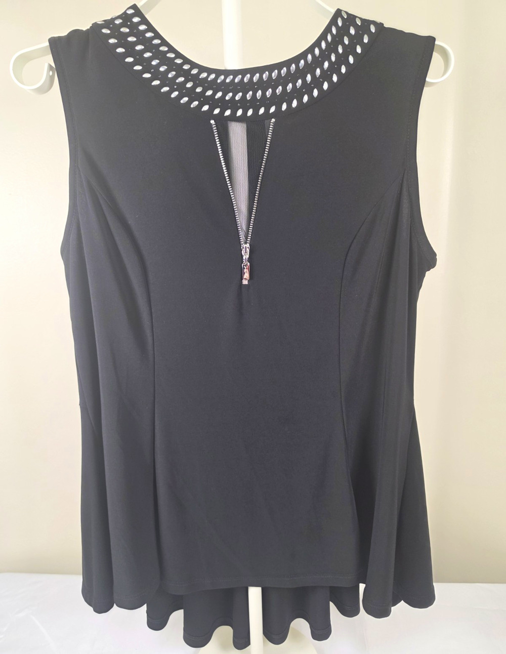 Joseph Ribkoff Black Peplum Sleeveless Blouse Studded Accent Round Neck 12